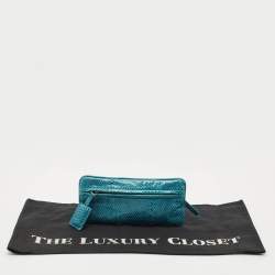 Bottega Veneta Blue Snakeskin Double Zip Clutch