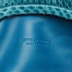 Bottega Veneta Blue Snakeskin Double Zip Clutch