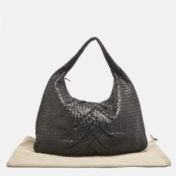 Pre Owned Bottega Veneta Black Intrecciato Leather Maxi Veneta Hobo 