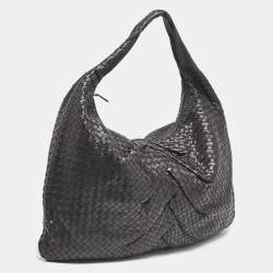 Pre Owned Bottega Veneta Black Intrecciato Leather Maxi Veneta Hobo 
