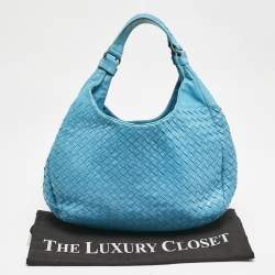 Pre Owned Bottega Veneta Blue Intrecciato Leather Small Campana Hobo