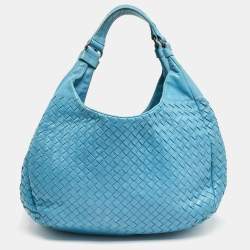 Pre Owned Bottega Veneta Blue Intrecciato Leather Small Campana Hobo