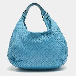 Pre Owned Bottega Veneta Blue Intrecciato Leather Small Campana Hobo