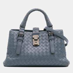 Bottega Veneta Blue Mini Nappa Intrecciato Roma Satchel