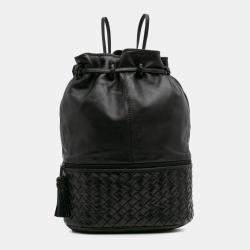 Bottega Veneta Black Nappa Intrecciato Drawstring Backpack