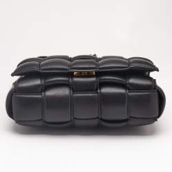 Pre Owned Bottega Veneta Black Intreccio Leather Padded Cassette Shoulder Bag