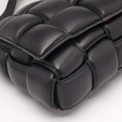 Pre Owned Bottega Veneta Black Intreccio Leather Padded Cassette Shoulder Bag