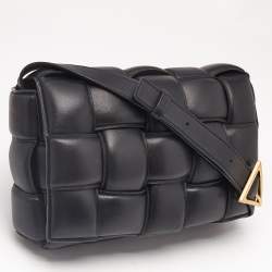 Pre Owned Bottega Veneta Black Intreccio Leather Padded Cassette Shoulder Bag