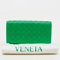 Bottega Veneta Green Intrecciato Leather Flap Continental Wallet