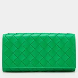 Bottega Veneta Green Intrecciato Leather Flap Continental Wallet