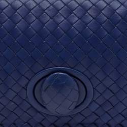 Pre Owned Bottega Veneta Blue Intrecciato Leather Twist Lock Flap Clutch