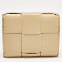 Bottega Veneta Beige Leather Intrecciato Cassette Zip Trifold Wallet