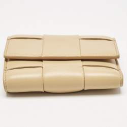 Bottega Veneta Beige Leather Intrecciato Cassette Zip Trifold Wallet