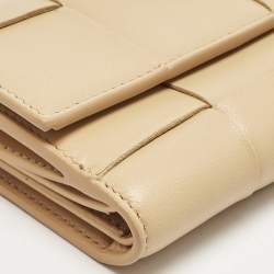 Bottega Veneta Beige Leather Intrecciato Cassette Zip Trifold Wallet