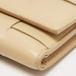 Bottega Veneta Beige Leather Intrecciato Cassette Zip Trifold Wallet
