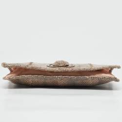 Bottega Veneta Beige/Black Watersnake Turnlock Flap Clutch