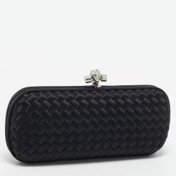 Pre Owned Bottega Veneta Black Intrecciato Satin Stretch Knot Clutch