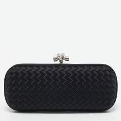 Pre Owned Bottega Veneta Black Intrecciato Satin Stretch Knot Clutch