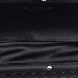 Pre Owned Bottega Veneta Black Intrecciato Satin Stretch Knot Clutch