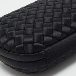 Pre Owned Bottega Veneta Black Intrecciato Satin Stretch Knot Clutch