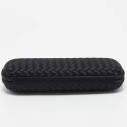 Pre Owned Bottega Veneta Black Intrecciato Satin Stretch Knot Clutch