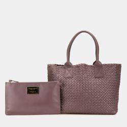 Pre Owned Bottega Veneta Purple Lambskin Intreccio Cabat Mini Tote