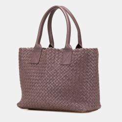 Pre Owned Bottega Veneta Purple Lambskin Intreccio Cabat Mini Tote