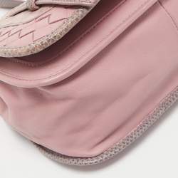 Bottega Veneta Pink Intrecciato Leather and Karung Flap Crossbody Bag