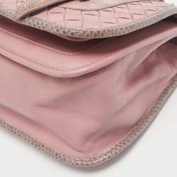 Bottega Veneta Pink Intrecciato Leather and Karung Flap Crossbody Bag