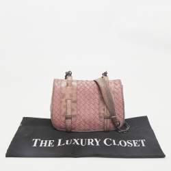 Bottega Veneta Pink Intrecciato Leather and Karung Flap Crossbody Bag