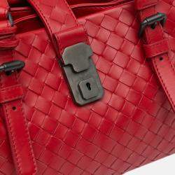 Bottega Veneta Red  Nappa Intrecciato Roma Mini Satchel