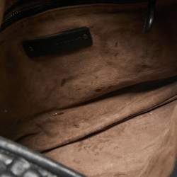 Pre Owned Bottega Veneta Black/Metallic Grey Intrecciato Leather Medium Applique Veneta Hobo