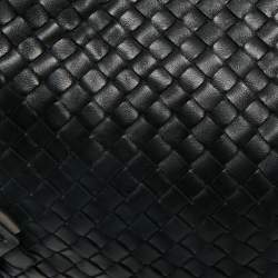 Pre Owned Bottega Veneta Black/Metallic Grey Intrecciato Leather Medium Applique Veneta Hobo