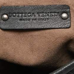 Pre Owned Bottega Veneta Black/Metallic Grey Intrecciato Leather Medium Applique Veneta Hobo