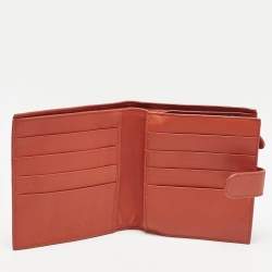Bottega Veneta Orange Intrecciato Leather Compact Wallet