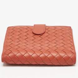 Bottega Veneta Orange Intrecciato Leather Compact Wallet