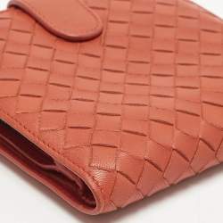 Bottega Veneta Orange Intrecciato Leather Compact Wallet