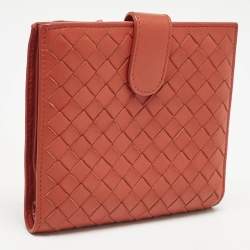 Bottega Veneta Orange Intrecciato Leather Compact Wallet