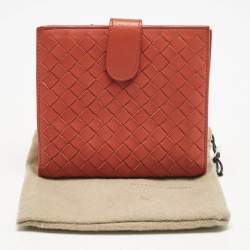 Bottega Veneta Orange Intrecciato Leather Compact Wallet