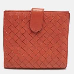 Bottega Veneta Orange Intrecciato Leather Compact Wallet