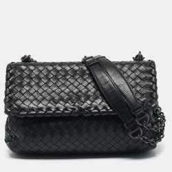 Bottega Veneta Black Intrecciato Leather Small Olimpia Shoulder Bag
