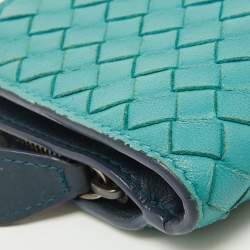 Bottega Veneta Light Blue Intrecciato Leather Compact Wallet