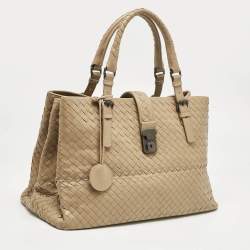 Bottega Veneta Beige Intrecciato Leather Medium Roma Tote