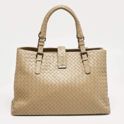 Bottega Veneta Beige Intrecciato Leather Medium Roma Tote