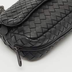 مملوكة مسبقًا Bottega Veneta Black Intrecciato Leather Flap Chain Crossbody Bag