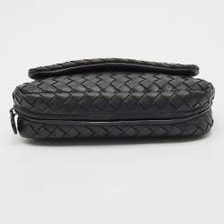 مملوكة مسبقًا Bottega Veneta Black Intrecciato Leather Flap Chain Crossbody Bag