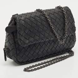 مملوكة مسبقًا Bottega Veneta Black Intrecciato Leather Flap Chain Crossbody Bag