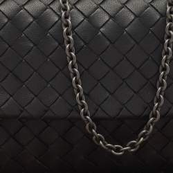 مملوكة مسبقًا Bottega Veneta Black Intrecciato Leather Flap Chain Crossbody Bag