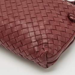 Pre Owned Bottega Veneta Burgundy Intrecciato Leather Nodini Crossbody Bag