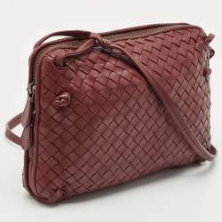 Pre Owned Bottega Veneta Burgundy Intrecciato Leather Nodini Crossbody Bag